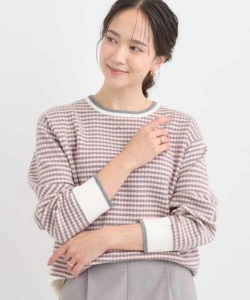 SHOO・LA・RUE / シューラルー ニット・セーター | 【洗濯機可/S-LL】クラシックなチェック柄が目を惹く 柔らかニット(グレー(212))