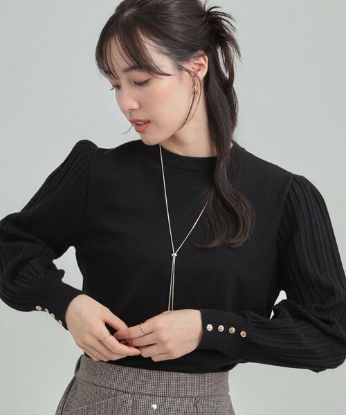 SHOO・LA・RUE / シューラルー ニット・セーター | コンパクト見えが大人かわいい お袖編み柄ニット(ブラック(019))