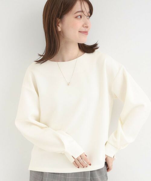 SHOO・LA・RUE / シューラルー カットソー | 【S-LL】大人のデイリースタイルに お袖タック フェイクパール付きトップス(アイボリー(004))