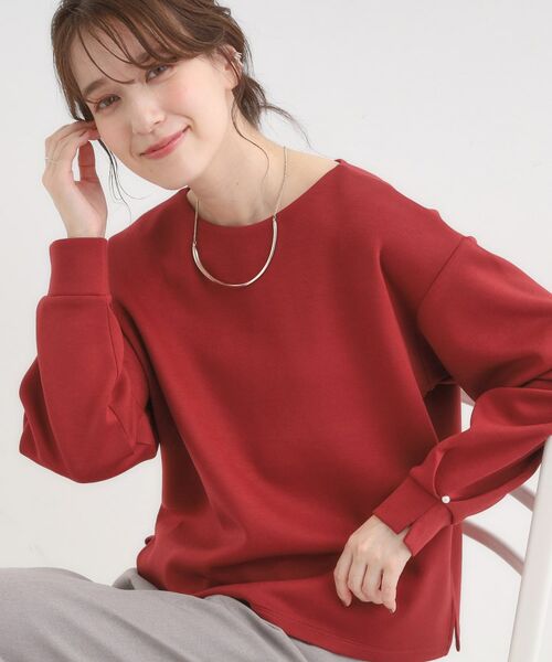 SHOO・LA・RUE / シューラルー カットソー | 【S-LL】大人のデイリースタイルに お袖タック フェイクパール付きトップス(レッド(062))