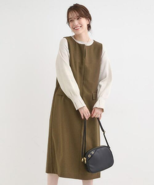 SHOO・LA・RUE / シューラルー ミニ丈・ひざ丈ワンピース | 【S-LL】ウール調スキッパージャンスカ | 詳細9