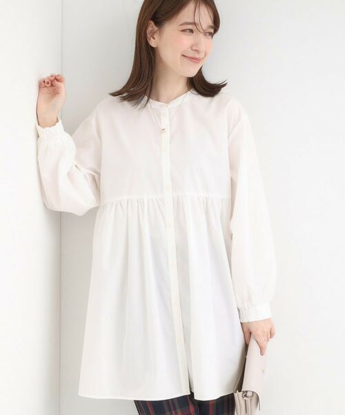SHOO・LA・RUE / シューラルー チュニック | 【S-LL】自然に体型カバー 切り替えギャザーチュニックシャツ(オフホワイト(003))