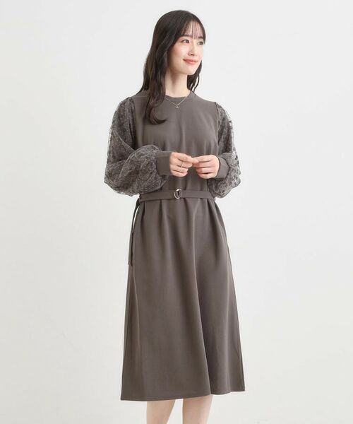 SHOO・LA・RUE / シューラルー ミニ丈・ひざ丈ワンピース | 【S-LL】お袖チュールレース切り替えワンピース | 詳細2