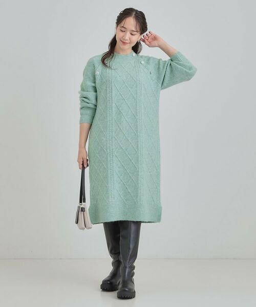 SHOO・LA・RUE / シューラルー ミニ丈・ひざ丈ワンピース | 【着丈選べる】ケーブル柄 ミックスニットワンピース | 詳細10