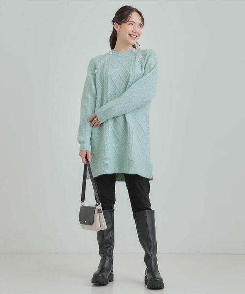 SHOO・LA・RUE / シューラルー ミニ丈・ひざ丈ワンピース | 【着丈選べる】ケーブル柄 ミックスニットワンピース | 詳細13