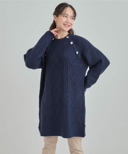 SHOO・LA・RUE / シューラルー ミニ丈・ひざ丈ワンピース | 【着丈選べる】ケーブル柄 ミックスニットワンピース | 詳細18