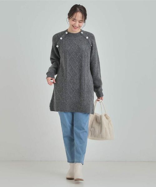 SHOO・LA・RUE / シューラルー ミニ丈・ひざ丈ワンピース | 【着丈選べる】ケーブル柄 ミックスニットワンピース | 詳細6