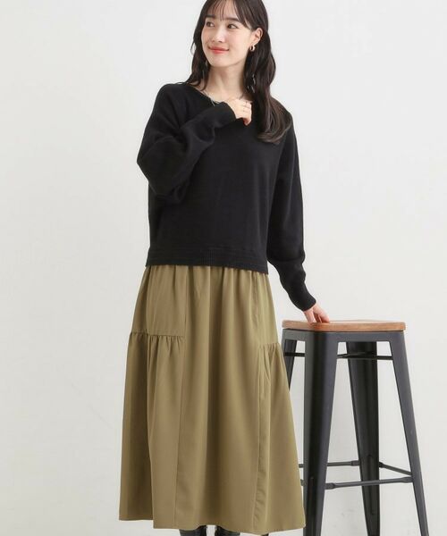 SHOO・LA・RUE / シューラルー ロング・マキシ丈ワンピース | 異素材ドッキングワンピース(ブラック(519))