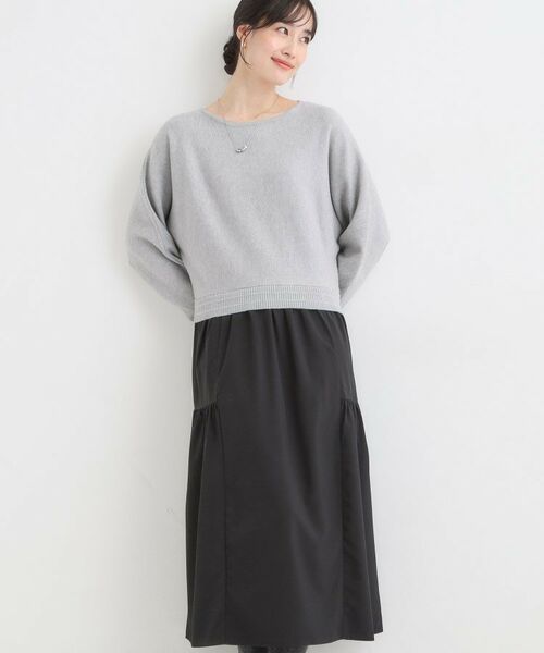 SHOO・LA・RUE / シューラルー ロング・マキシ丈ワンピース | 異素材ドッキングワンピース(グレー(512))