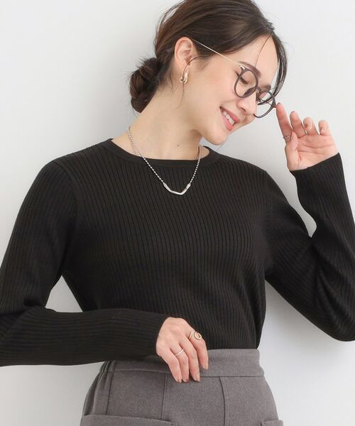 SHOO・LA・RUE / シューラルー ニット・セーター | 【絶妙なゆるピタ/洗濯機可】ちくちくしにくい リブクルーネックやわらかニット【CIRCRIC】(ブラック(019))