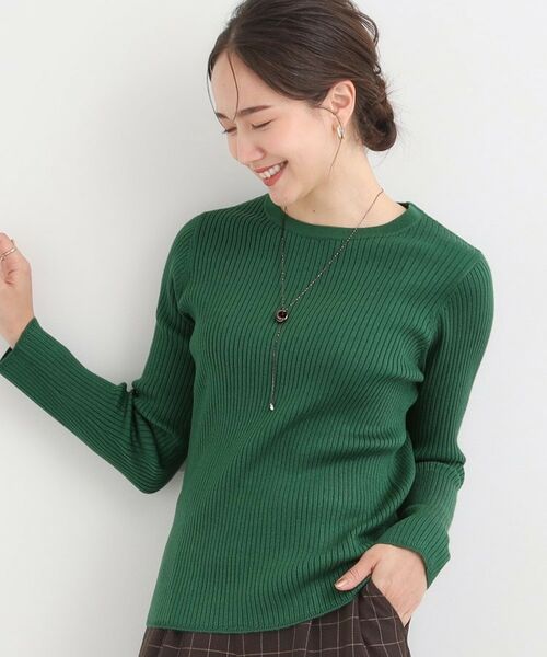 SHOO・LA・RUE / シューラルー ニット・セーター | 【絶妙なゆるピタ/洗濯機可】ちくちくしにくい リブクルーネックやわらかニット【CIRCRIC】(グリーン(024))