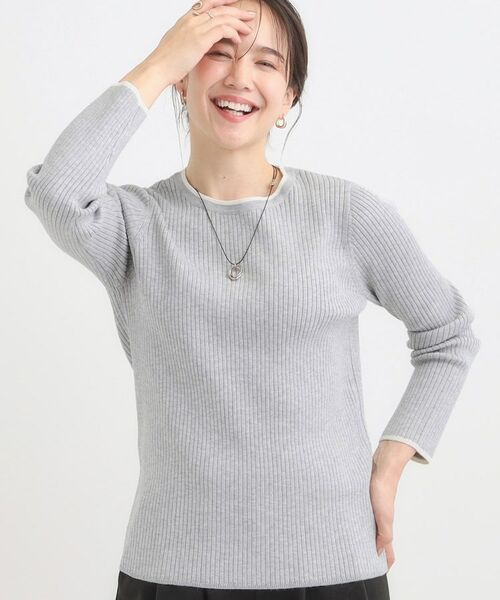 SHOO・LA・RUE / シューラルー ニット・セーター | 【絶妙なゆるピタ/洗濯機可】ちくちくしにくい リブクルーネックやわらかニット【CIRCRIC】(ライトグレー(511))