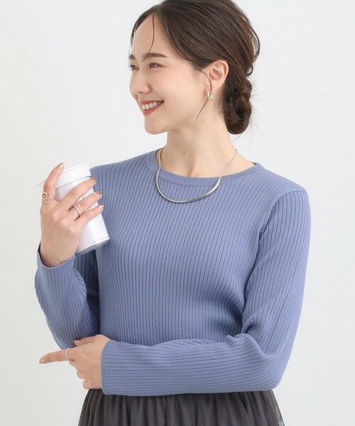 SHOO・LA・RUE / シューラルー ニット・セーター | 【絶妙なゆるピタ/洗濯機可】ちくちくしにくい リブクルーネックやわらかニット【CIRCRIC】(ブルー(091))