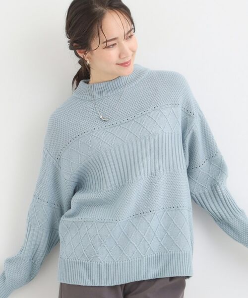 SHOO・LA・RUE / シューラルー ニット・セーター | 【洗濯機可/毛玉レス/S-LL】ミックスケーブル柄ニット(ブルー(091))