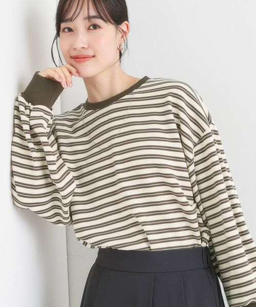 SHOO・LA・RUE / シューラルー カットソー | 【S-LL/洗濯機可】マルチボーダー ミニ裏毛トップス(ブラウン(344))