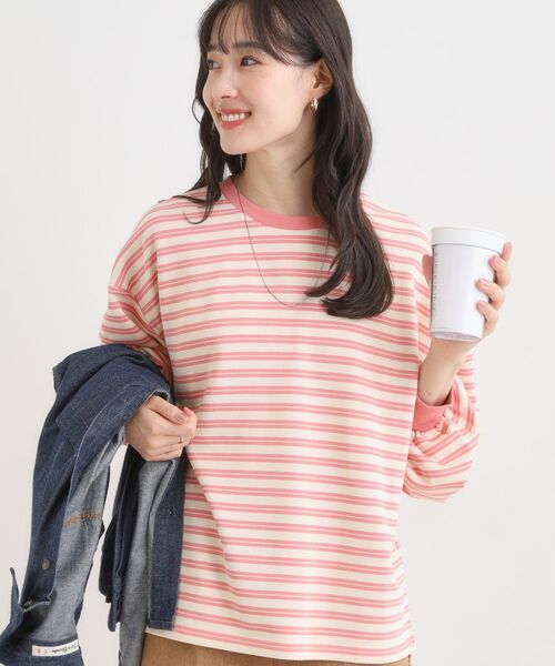 SHOO・LA・RUE / シューラルー カットソー | 【S-LL/洗濯機可】マルチボーダー ミニ裏毛トップス(ピンク(372))