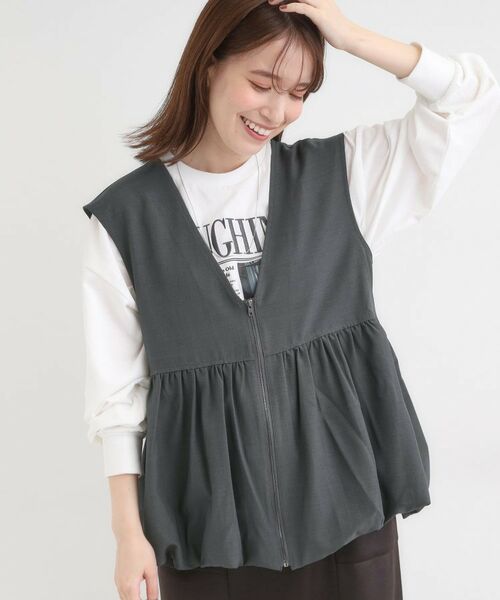 SHOO・LA・RUE / シューラルー ベスト | 美シルエットが大人かわいい 裾バルーンシルエットジレ(チャコールグレー(014))