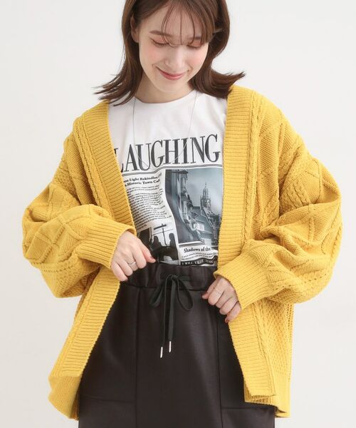 SHOO・LA・RUE / シューラルー カーディガン・ボレロ | 【洗濯機可/S-LL】大人の抜け感 ざっくり編み モールケーブルカーディガン【CIRCRIC】(イエロー(031))