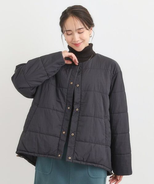 SHOO・LA・RUE / シューラルー レザーブルゾン・ジャケット | 【洗濯機可/撥水/S-LL】リバーシブル ノーカラー中綿ブルゾン | 詳細1