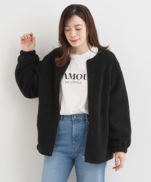 SHOO・LA・RUE / シューラルー レザーブルゾン・ジャケット | 【洗濯機可/S-LL】即サマになる ボアノーカラーブルゾン | 詳細1