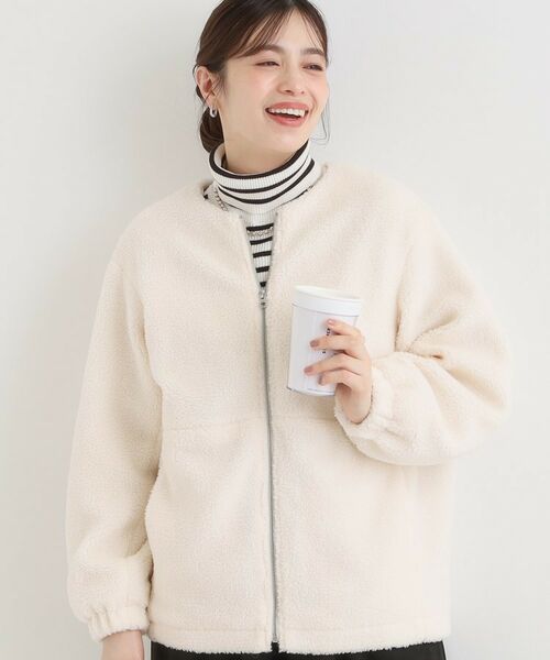 SHOO・LA・RUE / シューラルー レザーブルゾン・ジャケット | 【洗濯機可/S-LL】即サマになる ボアノーカラーブルゾン(ホワイト(001))