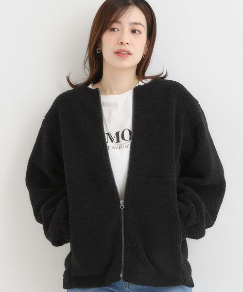 SHOO・LA・RUE / シューラルー レザーブルゾン・ジャケット | 【洗濯機可/S-LL】即サマになる ボアノーカラーブルゾン(ブラック(019))