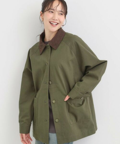 SHOO・LA・RUE/シューラルー 【S-LL】オーバーシルエットでこなれ感 襟コール カバーオール カーキ(027) 03(L)