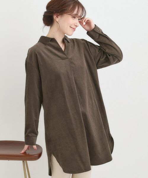 SHOO・LA・RUE / シューラルー チュニック | 【洗濯機可/S-LL】すっきり見えにこだわった コーデュロイチュニックワンピース(ブラウン(043))