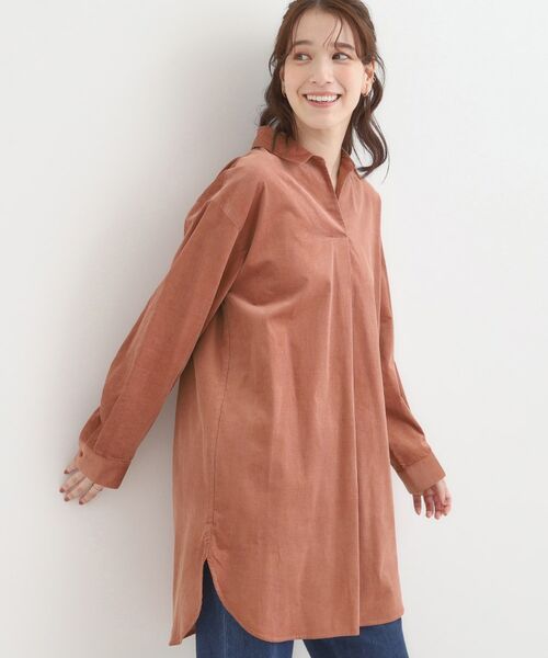 SHOO・LA・RUE / シューラルー チュニック | 【洗濯機可/S-LL】すっきり見えにこだわった コーデュロイチュニックワンピース(ピンク(071))