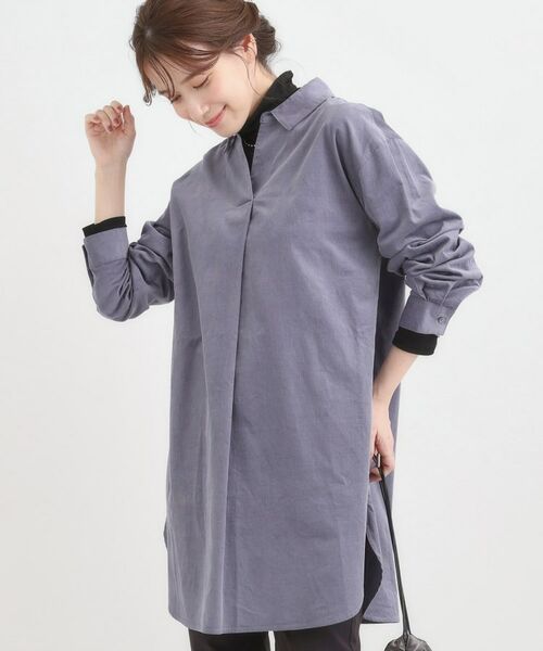 SHOO・LA・RUE / シューラルー チュニック | 【洗濯機可/S-LL】すっきり見えにこだわった コーデュロイチュニックワンピース(ブルー(091))