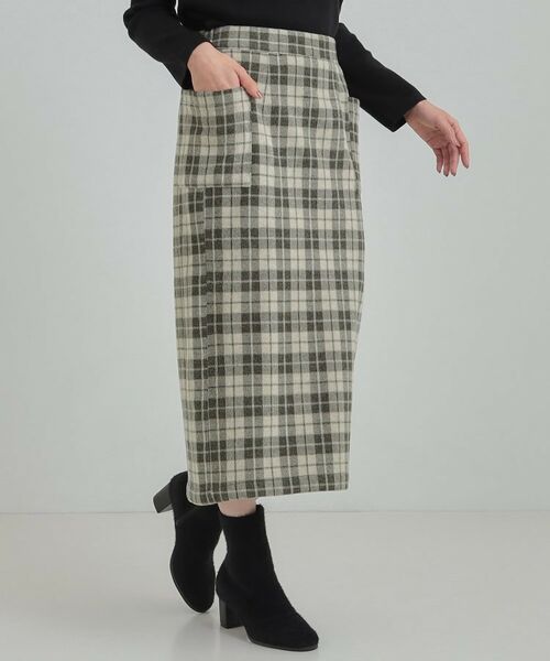 SHOO・LA・RUE / シューラルー ロング・マキシ丈スカート | 【S-LL/あったか】大人レディな着こなしに シャギーチェックスカート(チャコールグレー(214))