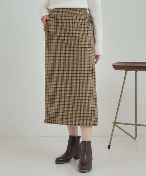 SHOO・LA・RUE / シューラルー ロング・マキシ丈スカート | 【S-LL/あったか】大人レディな着こなしに シャギーチェックスカート(マスタード(233))