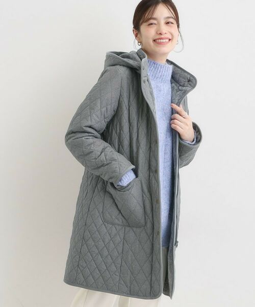 SHOO・LA・RUE/シューラルー 【撥水/フード取り外し可】自然にくびれる あったかダイヤ柄キルトコート チャコールグレー(014) 02(M) SHOO・LA・RUE/シューラルー 【撥水/フード取り外し可】自然にくびれる あったかダイヤ柄キルトコート チャコールグレー(014) 02(M)