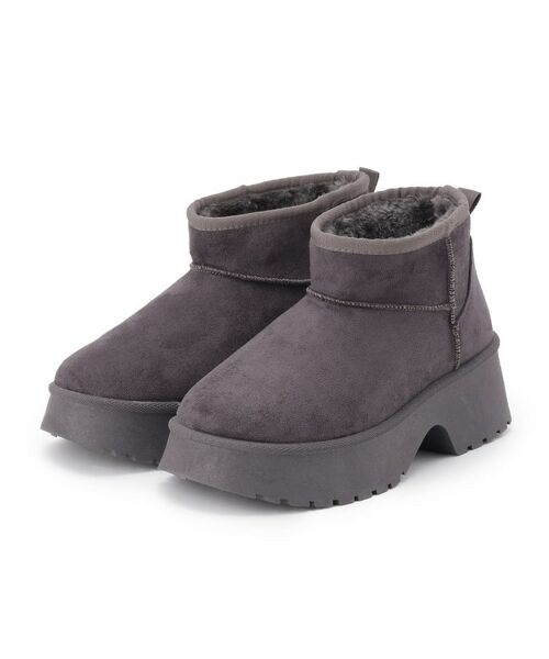 SHOO・LA・RUE / シューラルー ブーツ(ショート丈) | 曲がるフェイクムートンブーツ(チャコールグレー(014))