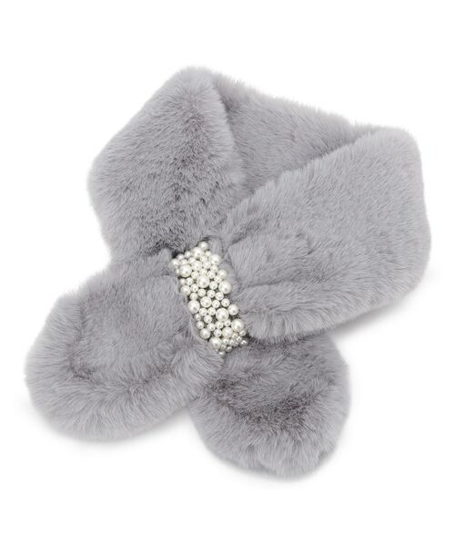 SHOO・LA・RUE / シューラルー マフラー・ショール・スヌード・ストール | フェイクパール付きフェイクファーティペット | 詳細1