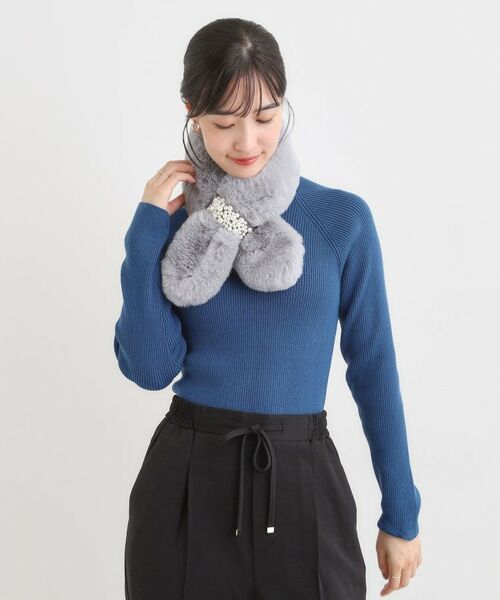 SHOO・LA・RUE / シューラルー マフラー・ショール・スヌード・ストール | フェイクパール付きフェイクファーティペット | 詳細6