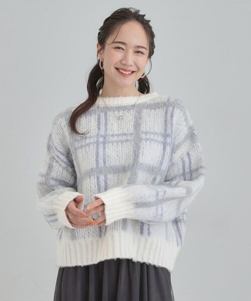 SHOO・LA・RUE / シューラルー ニット・セーター | 【S-LL】チェック柄ふわふわニット | 詳細1
