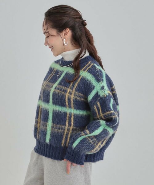 SHOO・LA・RUE / シューラルー ニット・セーター | 【S-LL】チェック柄ふわふわニット | 詳細6