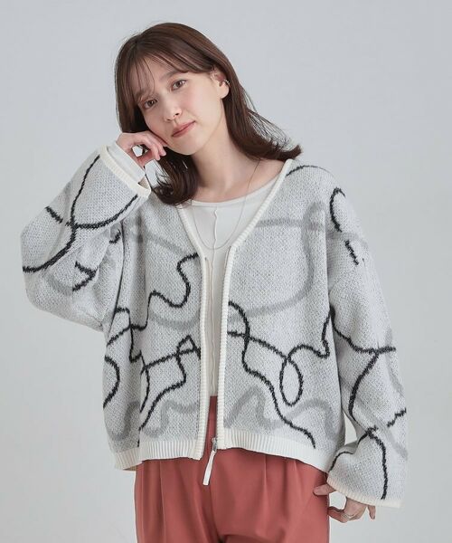 SHOO・LA・RUE / シューラルー カーディガン・ボレロ | 【洗濯機可】柄アソート VネックZIPカーディガン | 詳細1