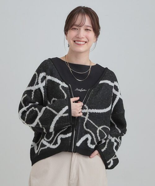 SHOO・LA・RUE / シューラルー カーディガン・ボレロ | 【洗濯機可】柄アソート VネックZIPカーディガン | 詳細5