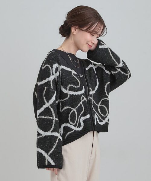 SHOO・LA・RUE / シューラルー カーディガン・ボレロ | 【洗濯機可】柄アソート VネックZIPカーディガン | 詳細6