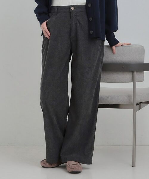 SHOO・LA・RUE / シューラルー パンツ | コーデュロイ ワイドストレートパンツ(チャコールグレー(014))
