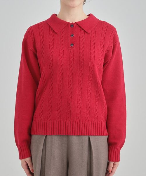 SHOO・LA・RUE / シューラルー ニット・セーター | 【S-LL】配色ボタンがポイント 襟付きケーブルニット | 詳細13