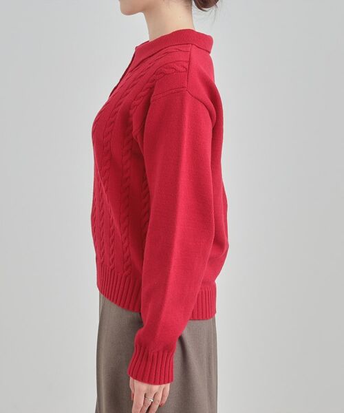 SHOO・LA・RUE / シューラルー ニット・セーター | 【S-LL】配色ボタンがポイント 襟付きケーブルニット | 詳細14