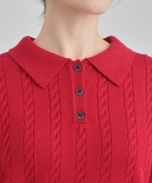 SHOO・LA・RUE / シューラルー ニット・セーター | 【S-LL】配色ボタンがポイント 襟付きケーブルニット | 詳細16
