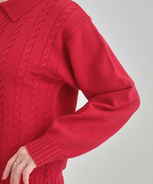 SHOO・LA・RUE / シューラルー ニット・セーター | 【S-LL】配色ボタンがポイント 襟付きケーブルニット | 詳細17