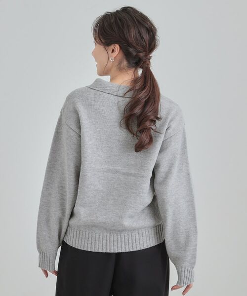 SHOO・LA・RUE / シューラルー ニット・セーター | 【S-LL】配色ボタンがポイント 襟付きケーブルニット | 詳細6