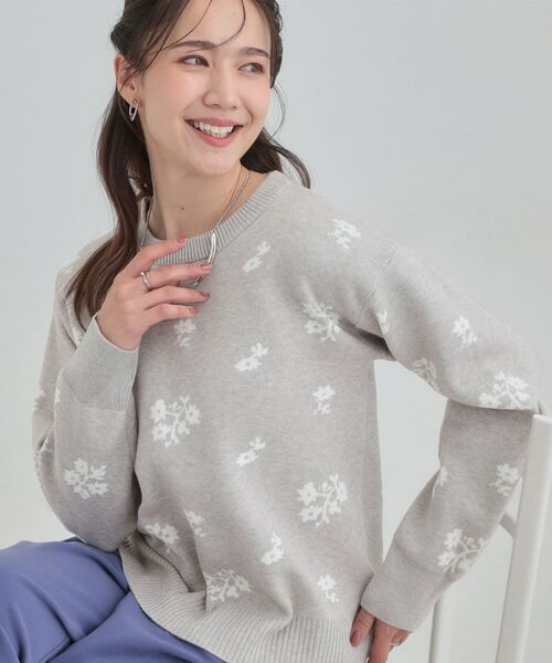 SHOO・LA・RUE / シューラルー ニット・セーター | 【S‐LL】大人上品な レトロフラワーニット(グレー(712))