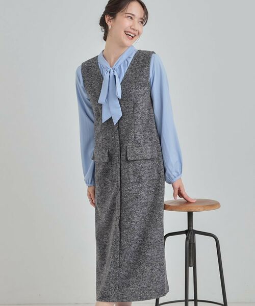 SHOO・LA・RUE / シューラルー ミニ丈・ひざ丈ワンピース | 【S-LL】甘すぎない大人のツイード調ジャンスカ(ブラック(019))