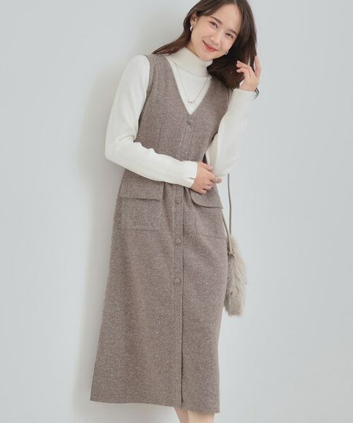 SHOO・LA・RUE / シューラルー ミニ丈・ひざ丈ワンピース | 【S-LL】甘すぎない大人のツイード調ジャンスカ(モカブラウン(042))